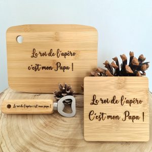 Planche à découper , sous verre, décapsuleur pour papa, tonton , parrain