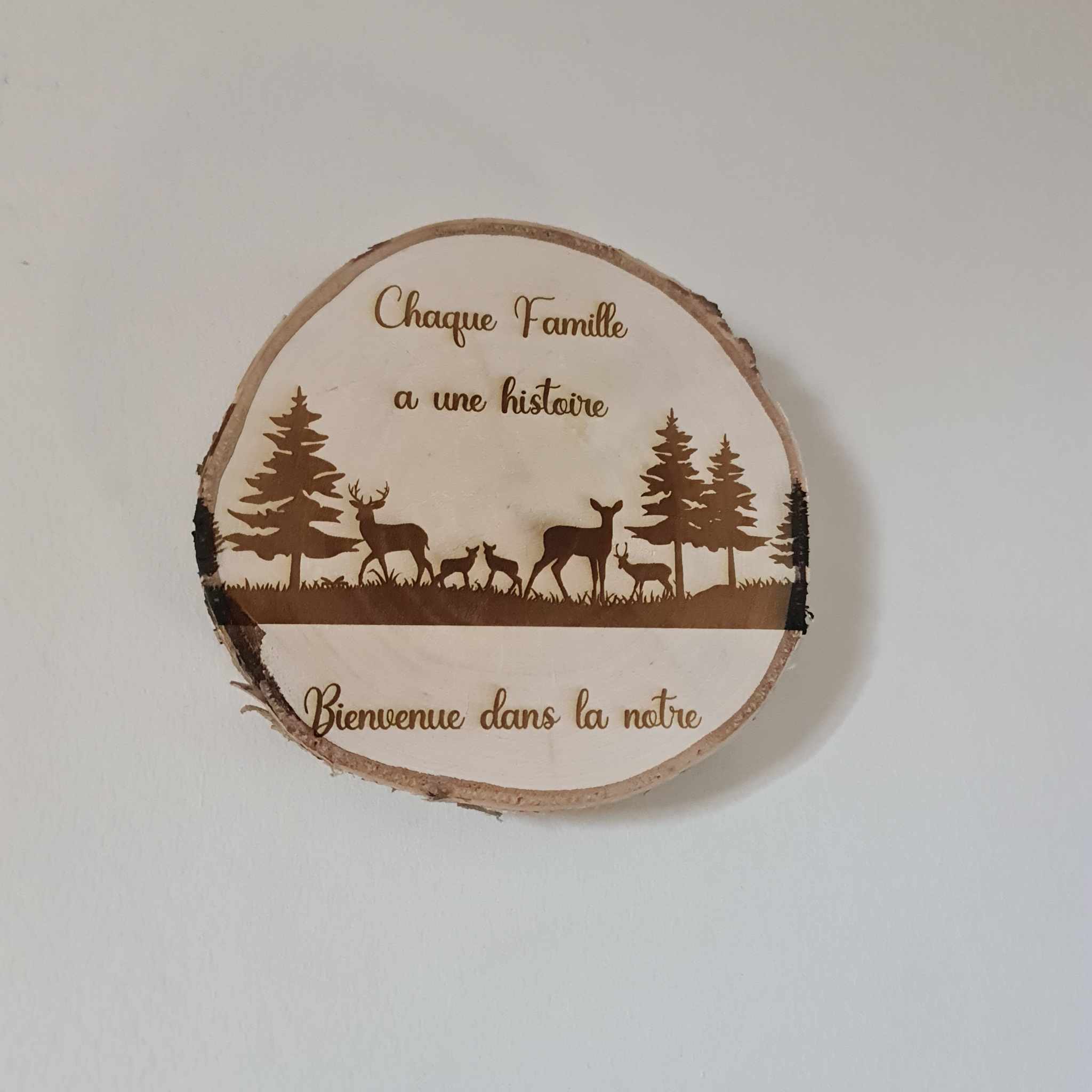 Décoration Rondin de bois thème cerf famille