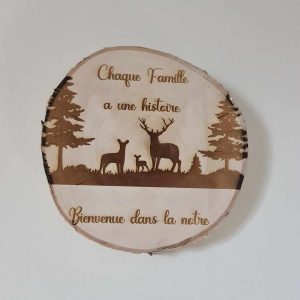 Décoration Rondin de bois thème cerf famille - 1