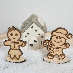 Marque place personnalisé en bois thème bohomme de pain d'épice
