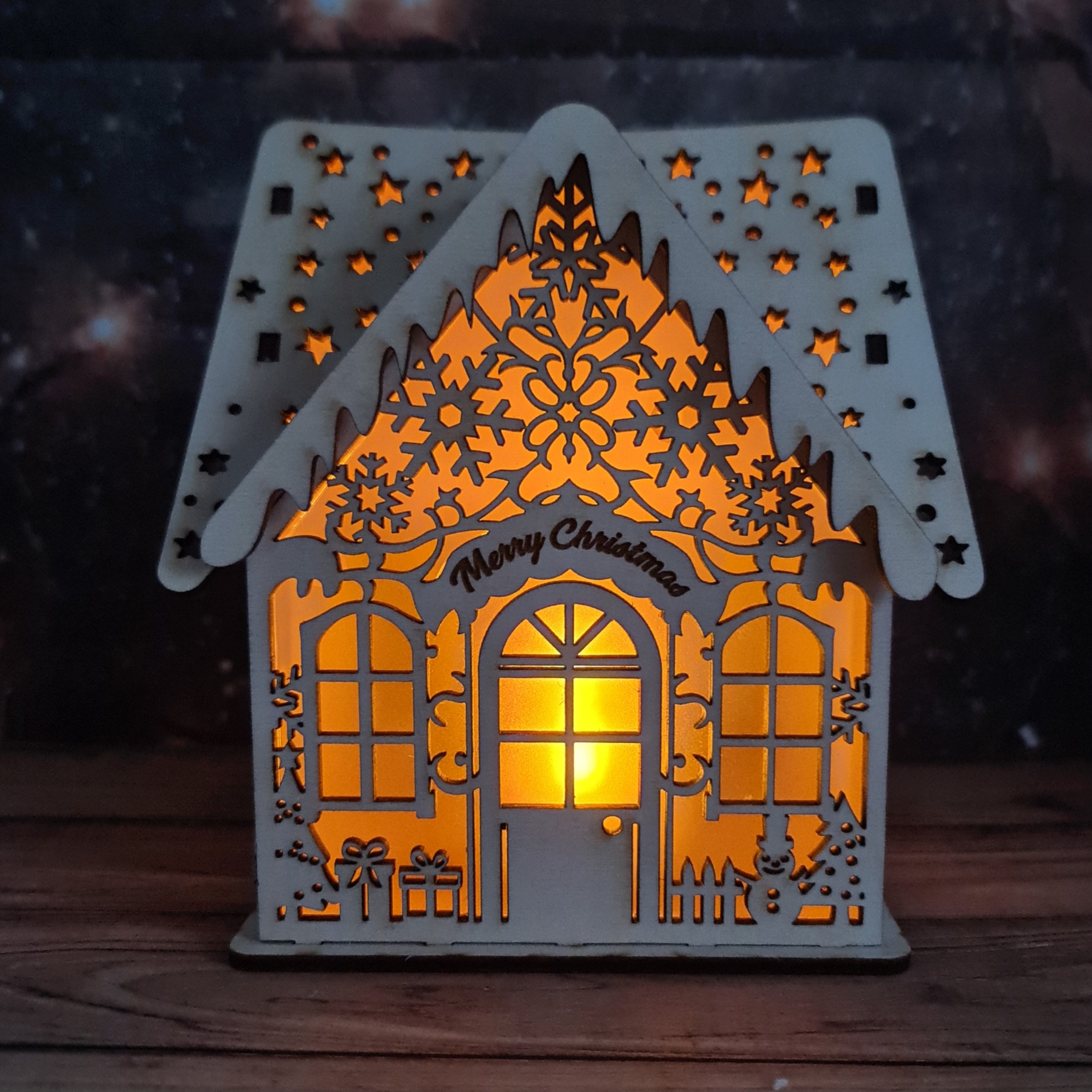 Décoration Maisonnette en bois illuminée de Noël