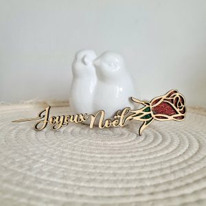 Rose de Noël en bois avec paillettes - Décoration "Joyeux Noël"