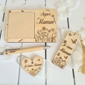 Ensemble Cadeau Gravé "Super Maman" – Bloc-notes, Stylo, Marque-page et Porte-clé