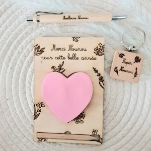 Coffret Cadeau "Merci Nounou" - Support Post-it, Stylo & Porte-clés